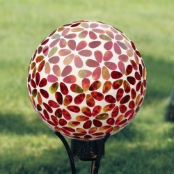 Hand Made Orange and Red Flower Mosaic Gazing Ball for Garden