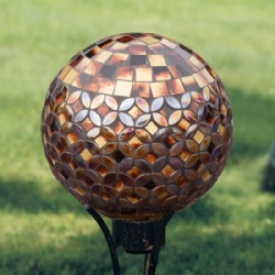 Luxury Amber Gold with Amber Melt Glass Stone Outdoor Gazing Ball