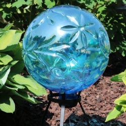 Iridescent Light Blue Man Blown Glass Gazing Ball