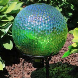 Iridescent Green Gazing Ball with Metal Stand