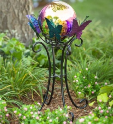 Rainbow Butterfly Metal Stand with Iridescent Rainbow Gazing Glass Ball