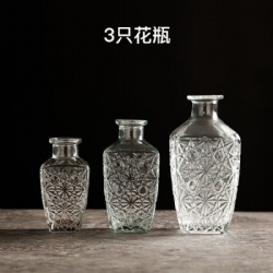 3PCS Elegant Clear Glass Vase for Home Decoration