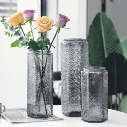 Luxury Grey Hexagon Glass Vase for Desktop Dispaly