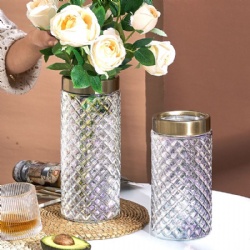 Elegant Iridescent White Glass Vase with Copper Lid
