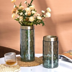 Luxury Iridescent Grey Glass Vase with Copper Lid for Home Decoration