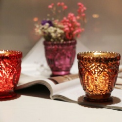 Electroplate Embossed Luxury Glass Tealight Holder