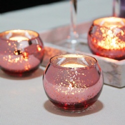 Pink Electroplate Round Glass Candle Holder