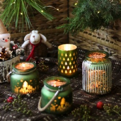 Cute Christmas Green Glass Candle Holder