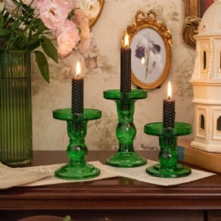 Xmas Green Glass Candlestick for Holiday