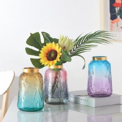 Luxury Embossed Glass Vase with Copper Lid for Home Decoration