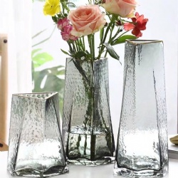 Triangle Grey Glass Vase with Gold Rim