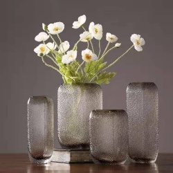 Elegant Square Ice Glass Vase for Home Decoration