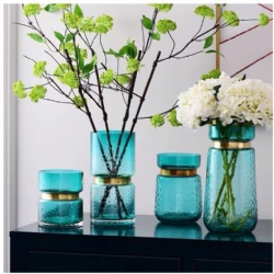 Double-Deck Man-made Glass Flower Pot with Gold Rim