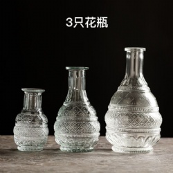 Round Embossed Clear Glass Vase for Home Decoration