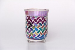 Rainbow Purple Mosaic Rectangle Piece Hurricane Candle Holder
