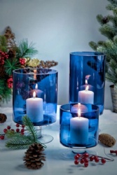 Sea Blue Man-made Glass Candle Holder with Base